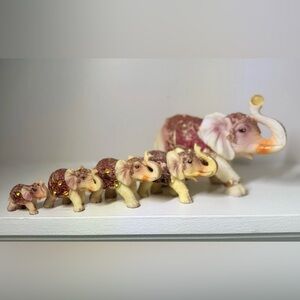 Set of 5 Ornate Elephant Figurines Family – Purple Gold Resin Decor, 8”